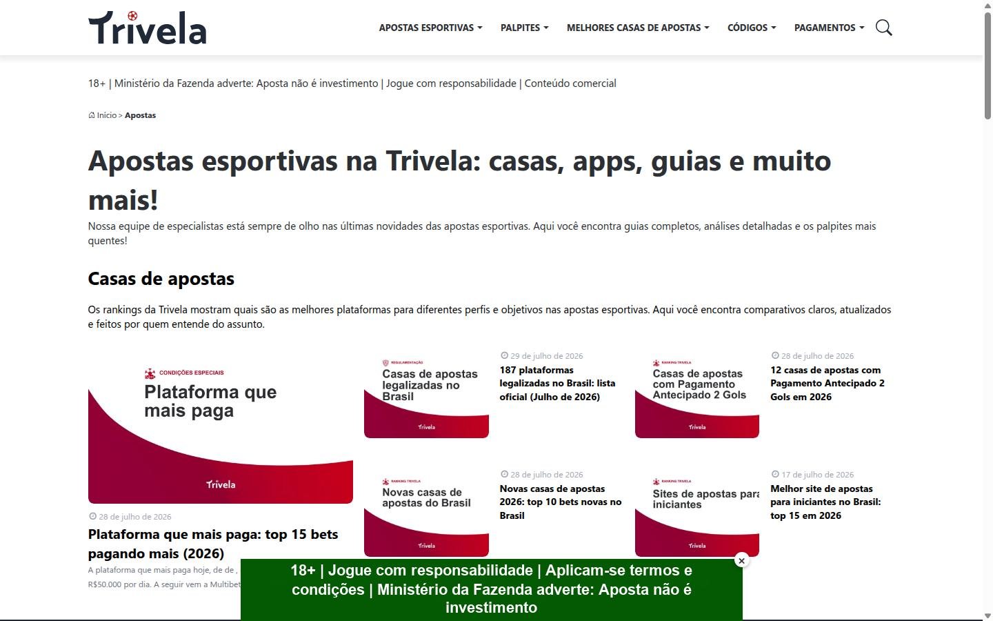 Trivela Apostas homepage screenshot