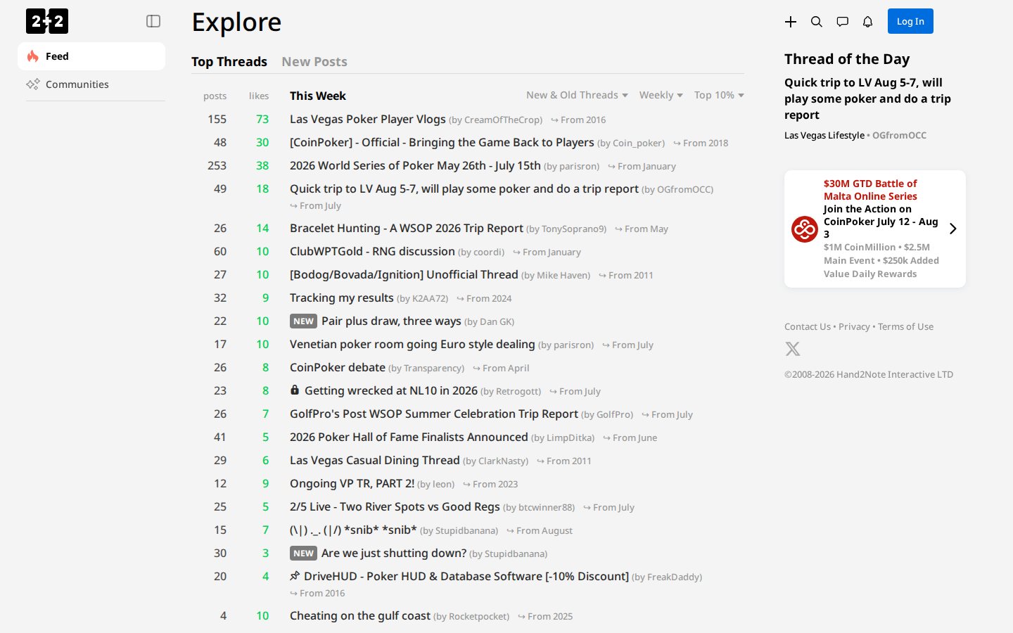 TwoPlusTwo homepage screenshot