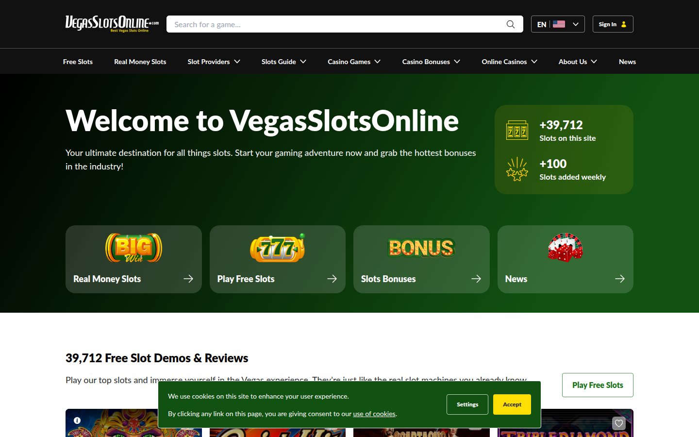 VegasSlotsOnline homepage screenshot