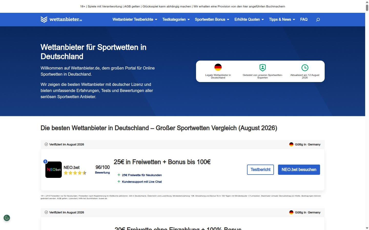 Wettanbieter.de homepage screenshot