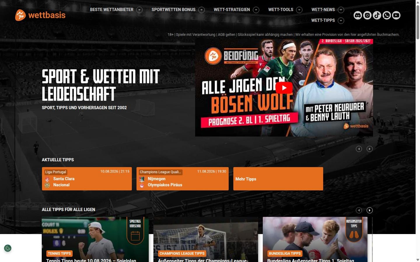 Wettbasis homepage screenshot