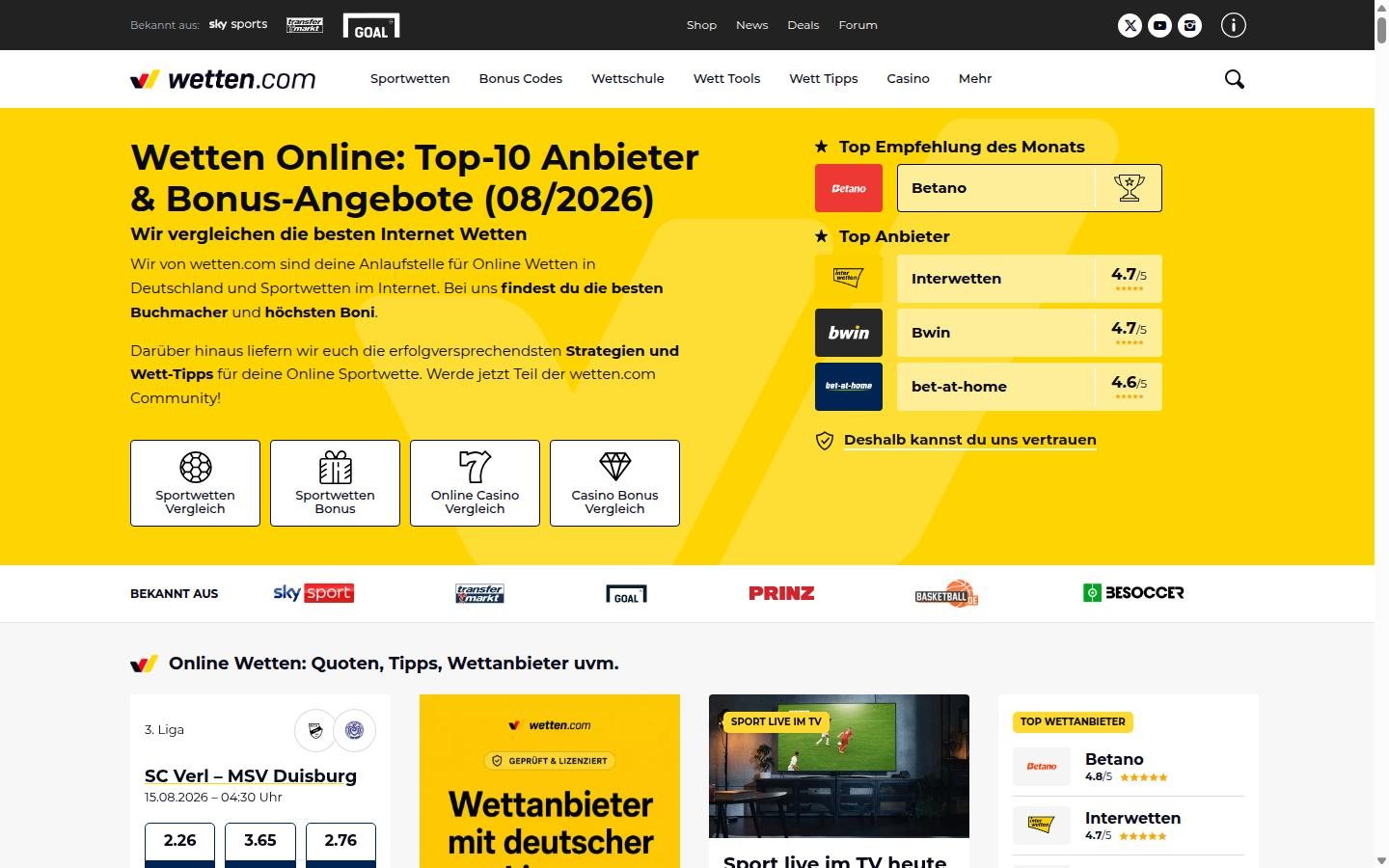 wetten.com homepage screenshot