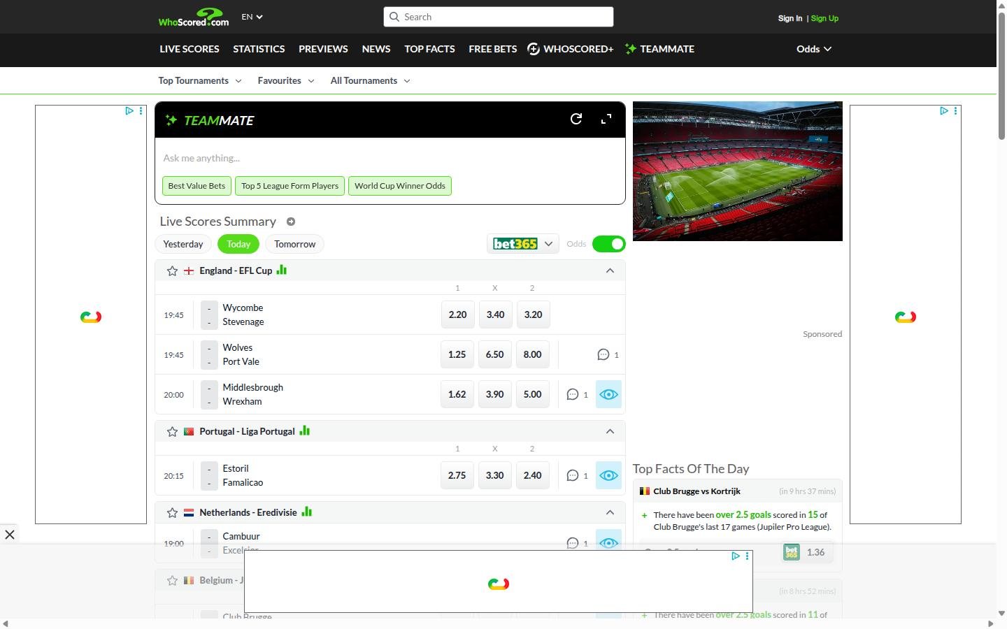 WhoScored homepage screenshot