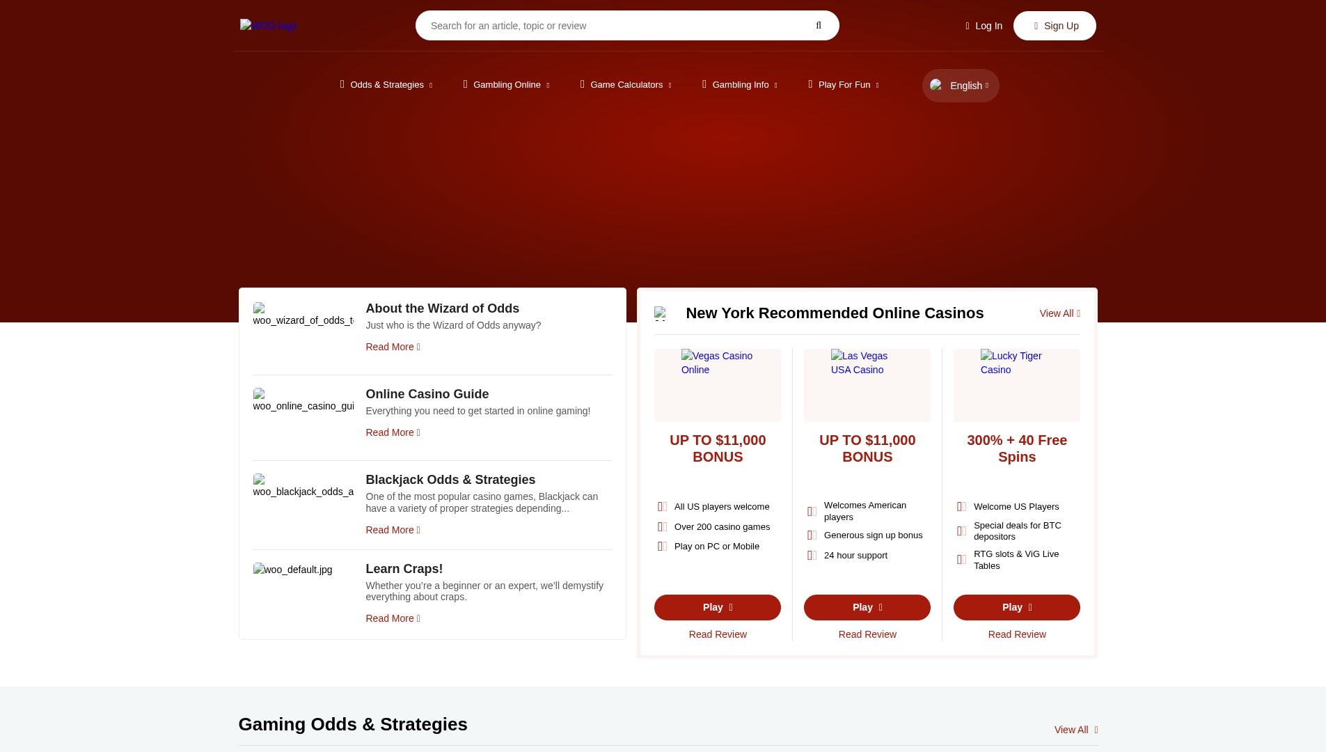 Wizard of Odds homepage screenshot