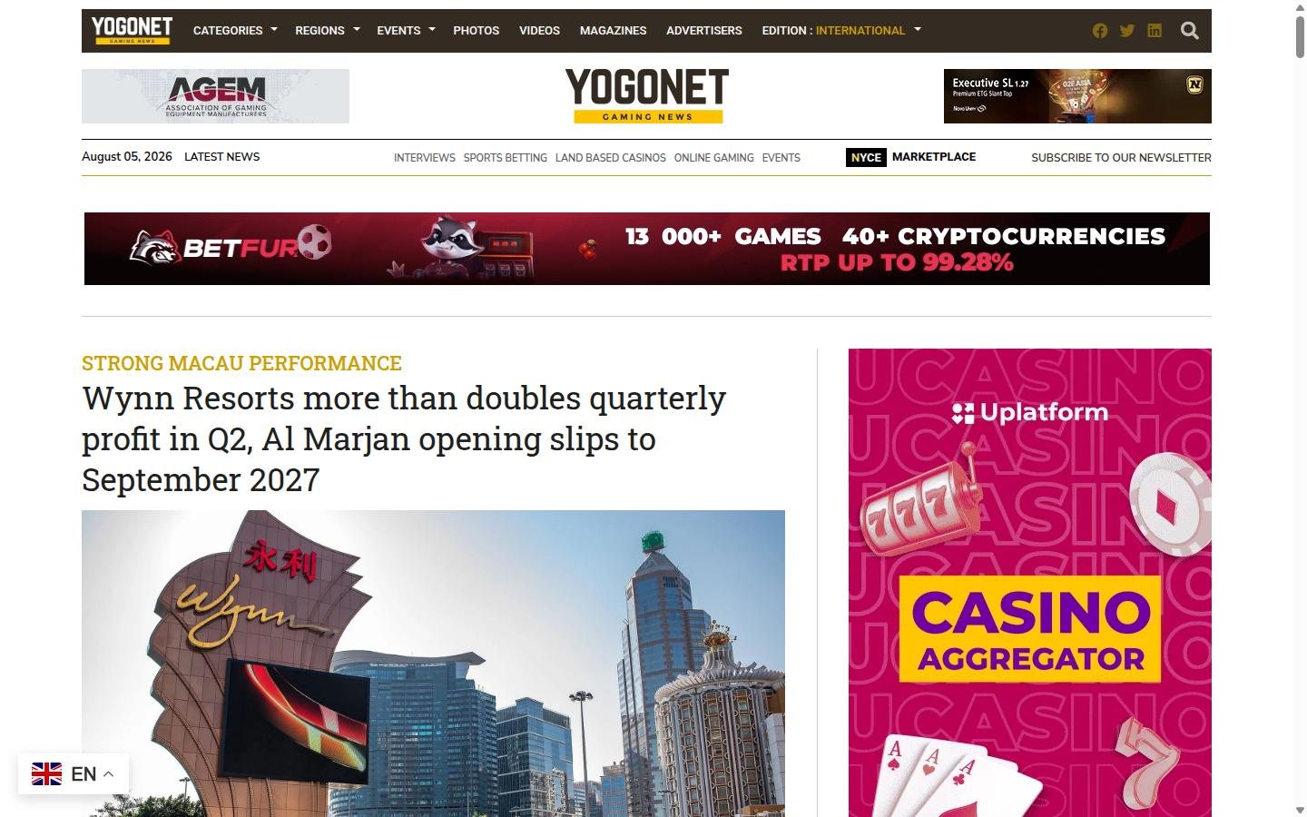 Yogonet homepage screenshot