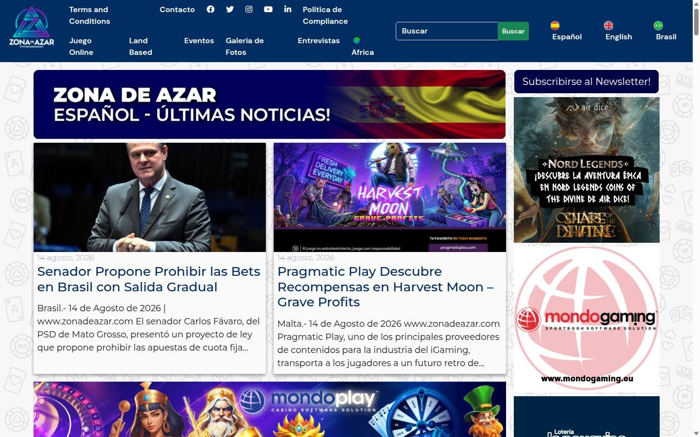 Zona de Azar homepage screenshot